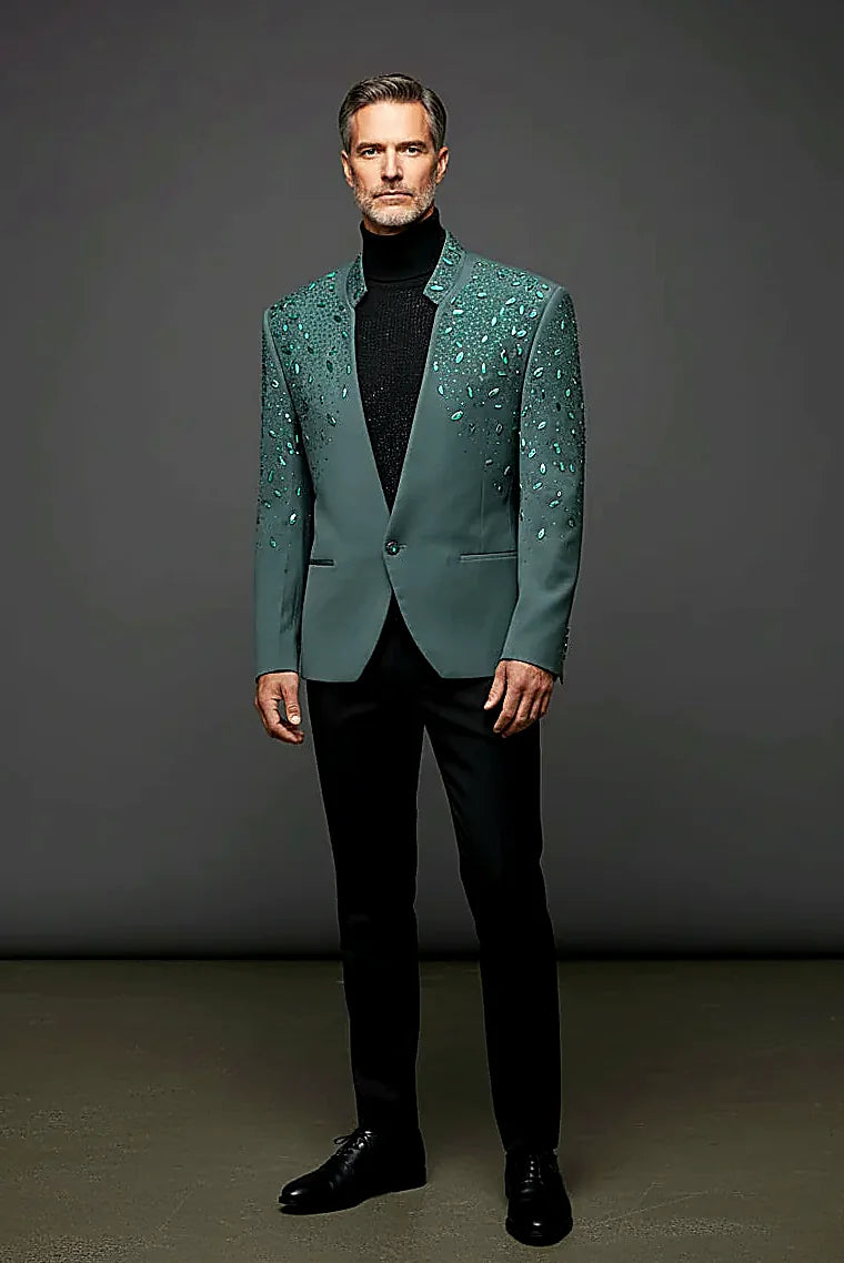 black and gold rhinestones with velvet collar finishes, on this black and Gold Rhinestone Dinner Blazer