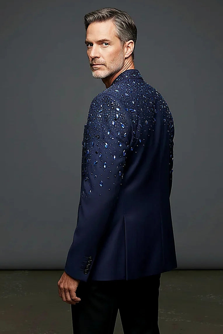 Tears in Heaven Black and Gold Rhinestone Slim Fit Dinner Blazer