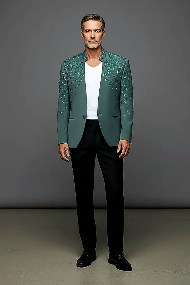 Tears in Heaven Black and Gold Rhinestone Slim Fit Dinner Blazer