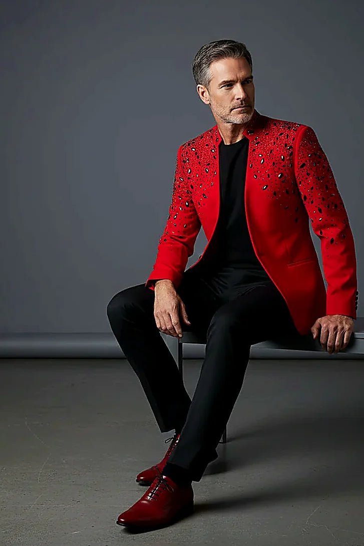 Tears in Heaven Black and Gold Rhinestone Slim Fit Dinner Blazer