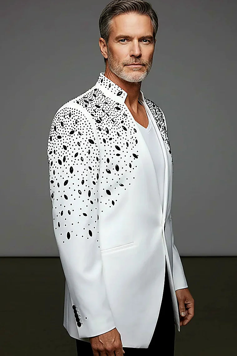 Tears in Heaven Black and Gold Rhinestone Slim Fit Dinner Blazer