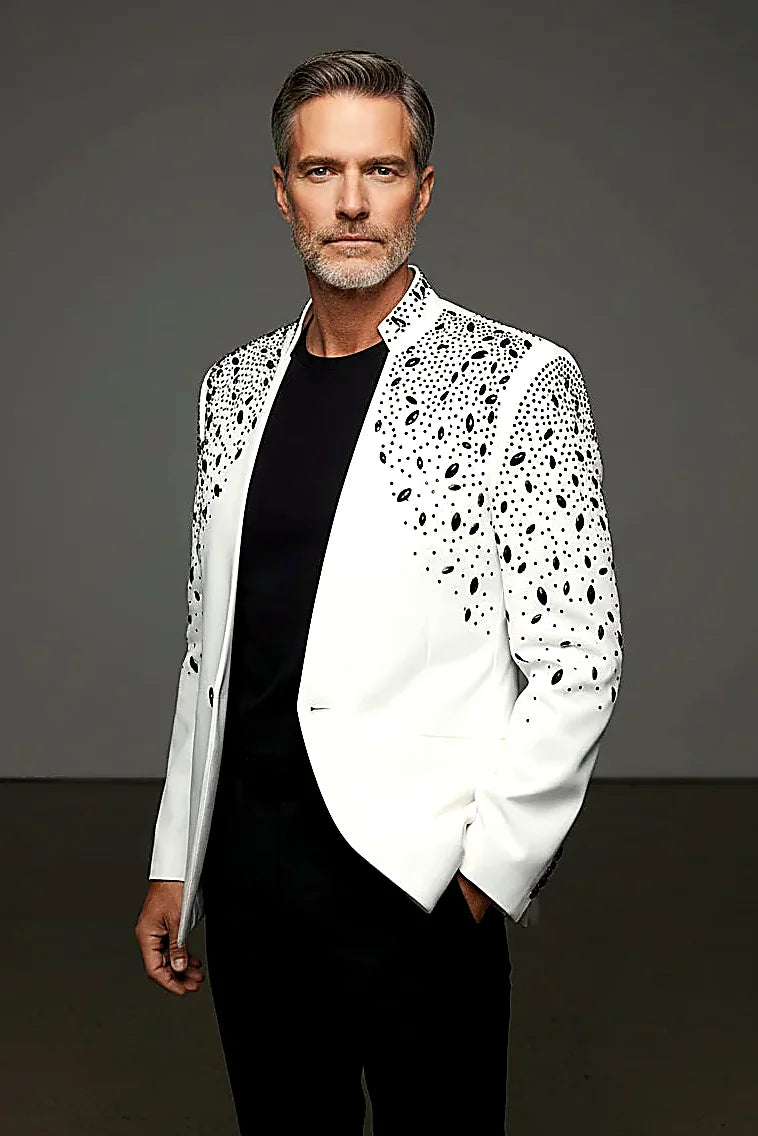 Tears in Heaven Black and Gold Rhinestone Slim Fit Dinner Blazer