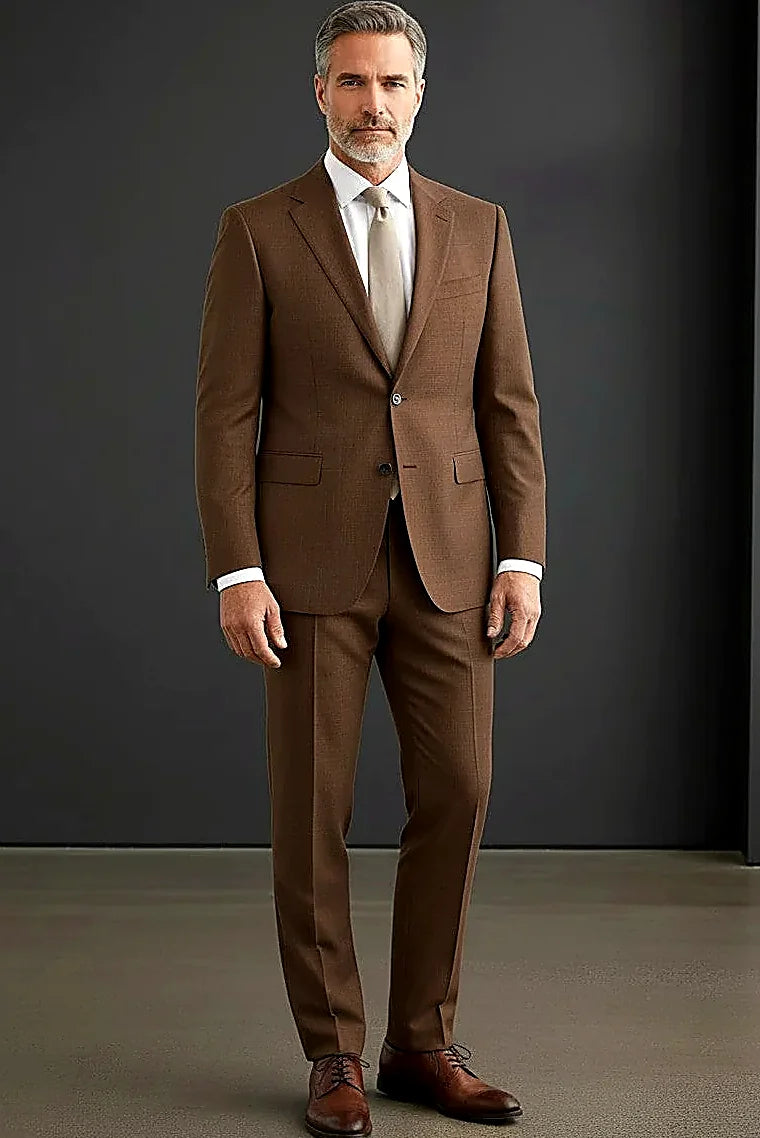 Navy Three-Piece Suit — a reversible vest showing terra jacquard and navy faces