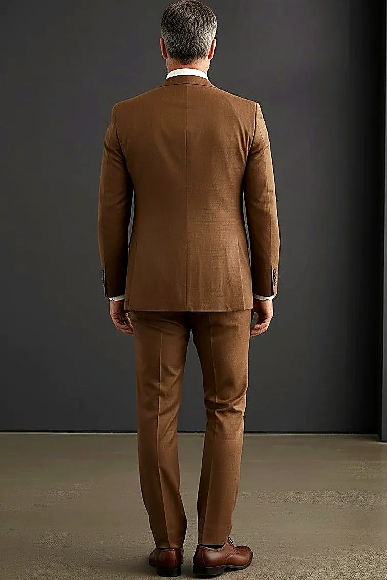 a reversible vest showing terra jacquard and navy faces, on this navy Three-Piece Suit