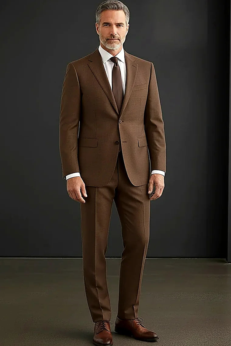 Navy Three-Piece Suit showing a reversible vest showing terra jacquard and navy faces