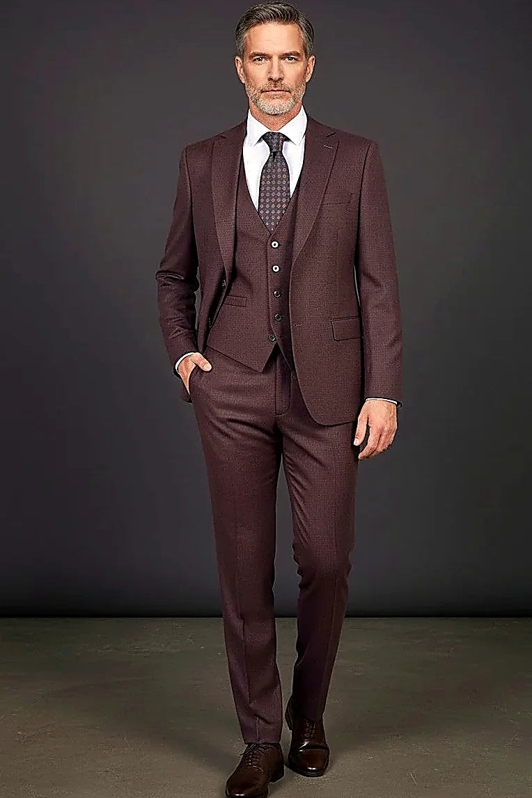 Blue Dot-Weave Three-Piece Suit — a dot-weave texture running through blue suiting cloth