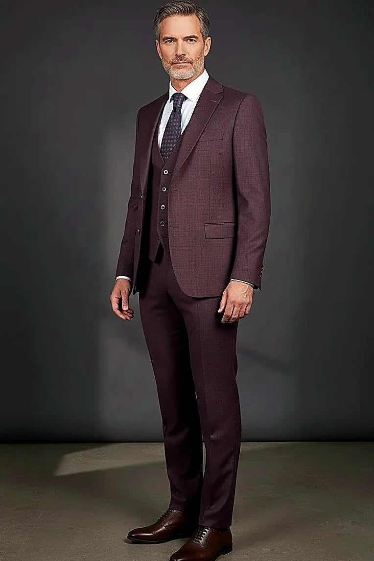a dot-weave texture running through blue suiting cloth, on this blue Dot-Weave Three-Piece Suit