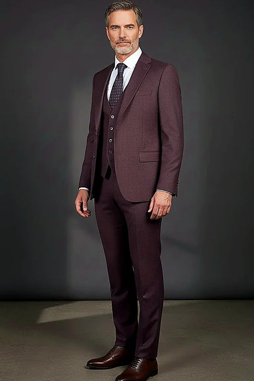 a dot-weave texture running through blue suiting cloth, on this blue Dot-Weave Three-Piece Suit