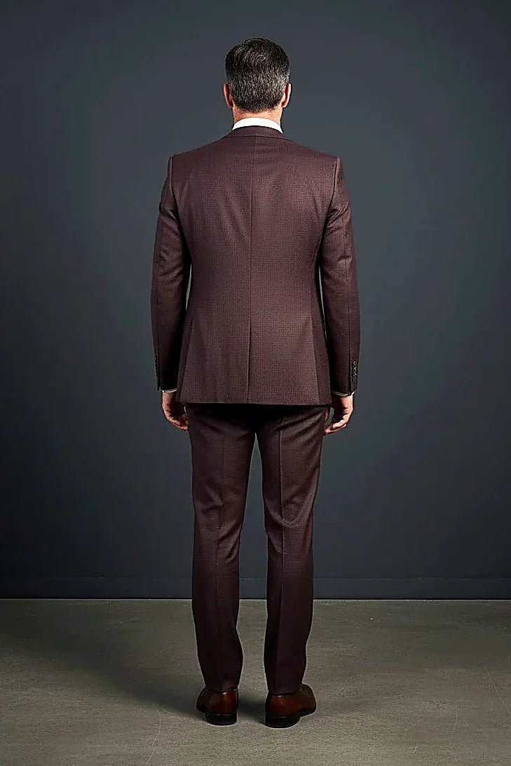 Blue Dot-Weave Three-Piece Suit showing a dot-weave texture running through blue suiting cloth