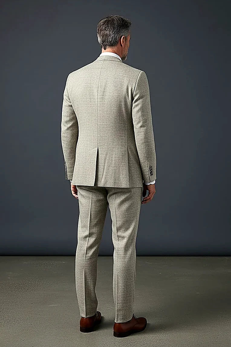 beige cloth cut with Italian-inspired proportions