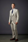 Beige Three-Piece Suit — beige cloth cut with Italian-inspired proportions