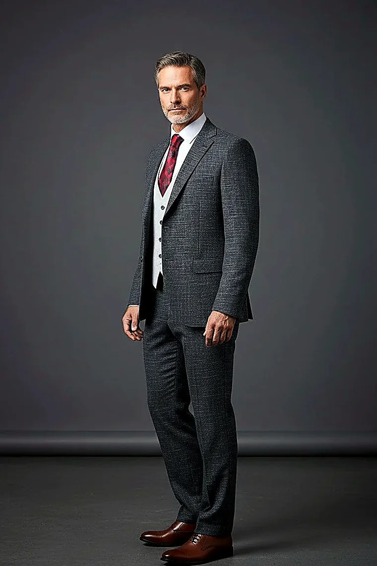 Classic Fit Three-Piece Suit — a structured blazer with coordinating trousers and vest