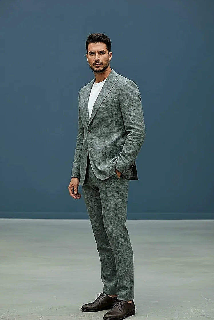 Washed Linen Two-Piece Suit showing soft washed linen in a tailored blazer and matching trousers