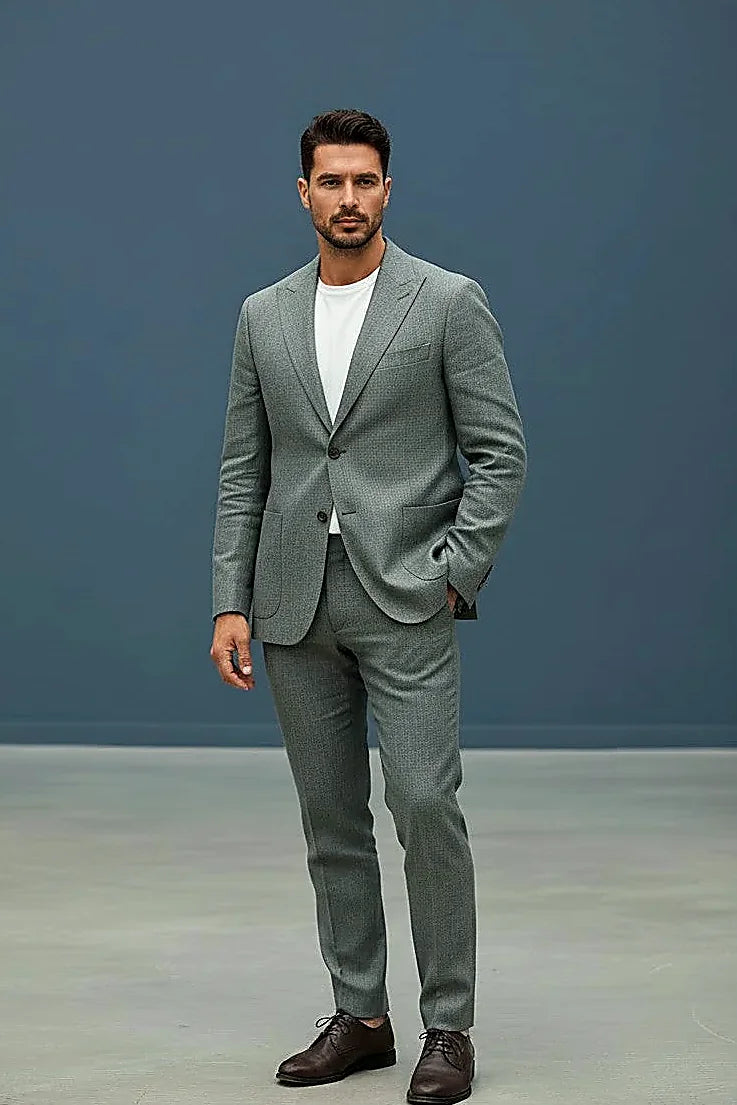 soft washed linen in a tailored blazer and matching trousers, on this washed Linen Two-Piece Suit