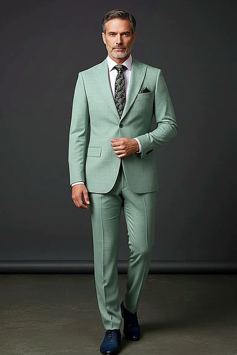 a premium blend cut slim in salmon, on this salmon Two-Piece Suit