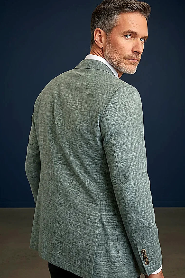 a distinctive basketweave texture in muted sage-olive, on this sage-Olive Textured Blazer