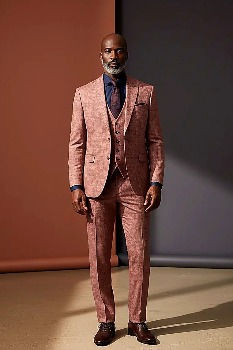 Brown Birdseye Three-Piece Suit — a cross-hatch birdseye weave in multi-tonal brown