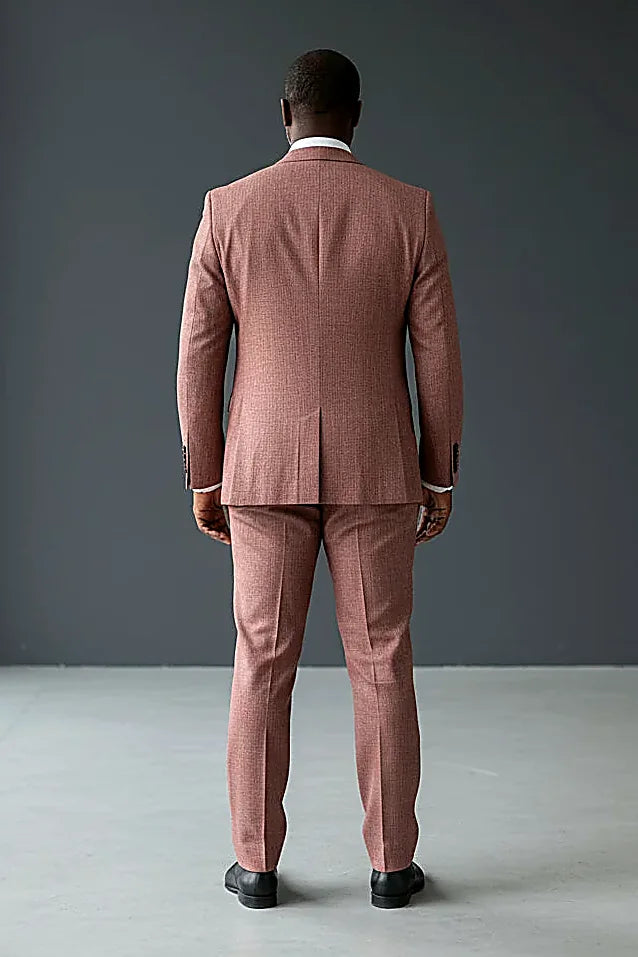 Brown Birdseye Three-Piece Suit showing a cross-hatch birdseye weave in multi-tonal brown